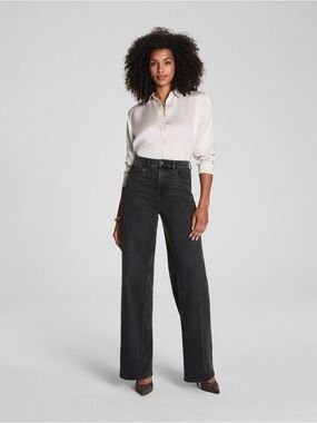 Spanx Charcoal Wide Leg Denim Pull-On Jeans Size Large EUC